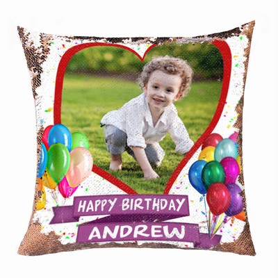 Happy Birthday Baby Cute Custom Sequin Cushion Cover Photo Gift Number 1